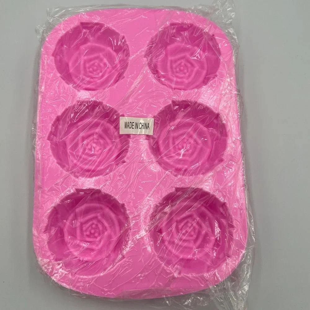 Rose Flower Silicone Molds Set of 2 6 Cavity Pink Baking Soap DIY New